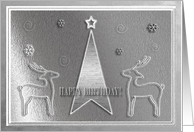 Reindeer on Silver, Birthday on Christmas card