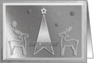 Reindeer on Silver, Birthday on Christmas card