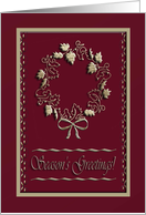 Golden Wreath on Red, Season’s Greetings card
