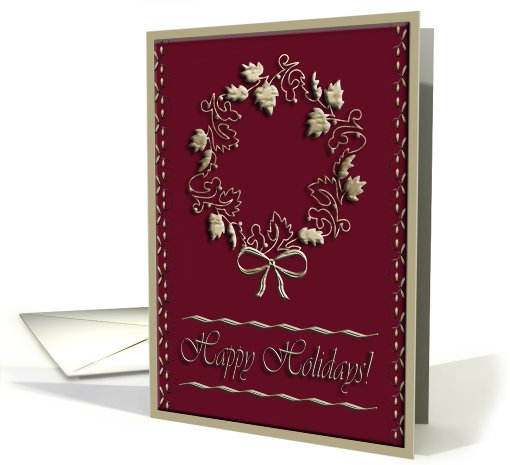 Golden Wreath on Red, Happy Holidays card (731563)