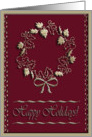 Golden Wreath on Red, Happy Holidays card
