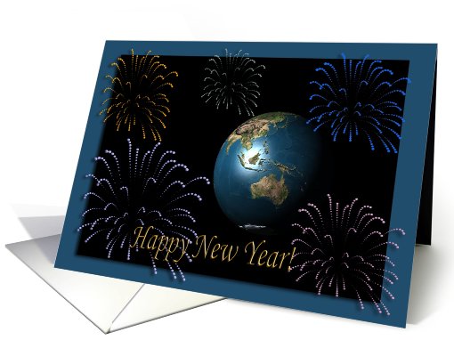 Earth and Fireworks, New Year Greetings card (732216)