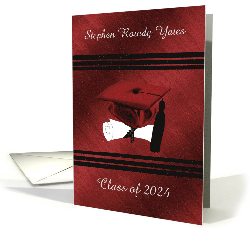 Cap & Diploma, Graduation Commencement Ceremony Invitation, Red card