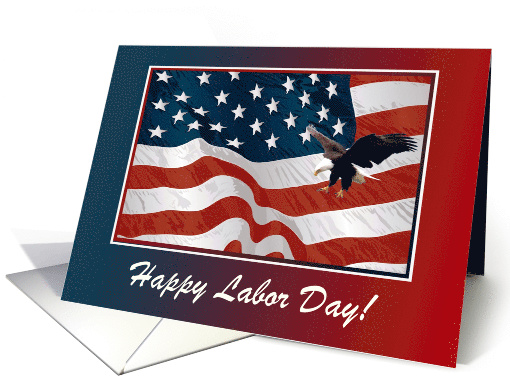 Eagle Landing on Flag, Labor Day, Custom Text card (748747)
