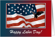 Eagle Landing on Flag, Labor Day, Custom Text card