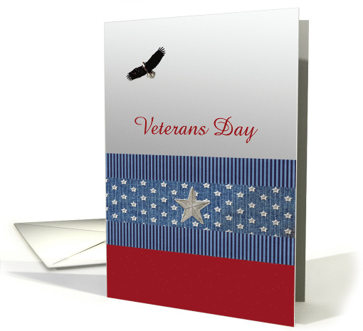 Eagle Flying on Silver Background & Big Silver Star, Veterans Day card