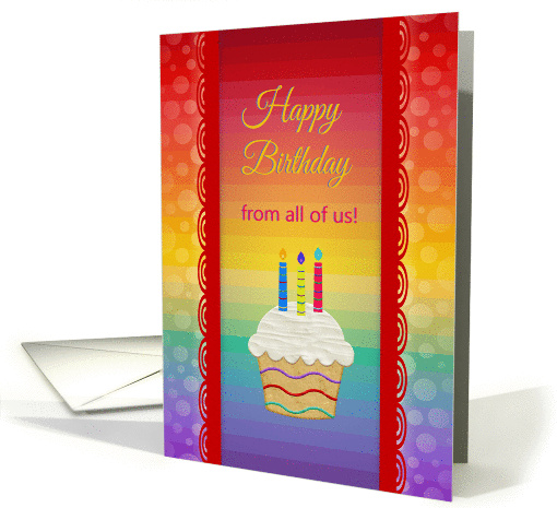 Cupcake with Candles, Happy Birthday from all of us card (756890)