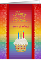Cupcake with Candles, Happy Birthday from all of us card