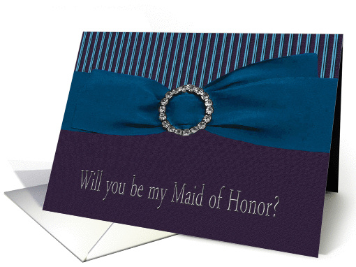 Maid of Honor Request, Aqua Blue and Purple Ribbon-look card (757808)