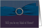 Maid of Honor Request, Aqua Blue and Purple Ribbon-look card