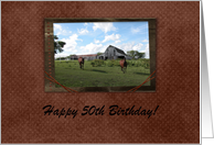 Happy 50th Birthday, Friendly Welcome from Horses, Custom Text card