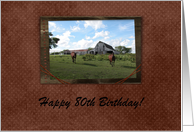 Happy 80th Birthday, Friendly Welcome from Horses, Custom Text card