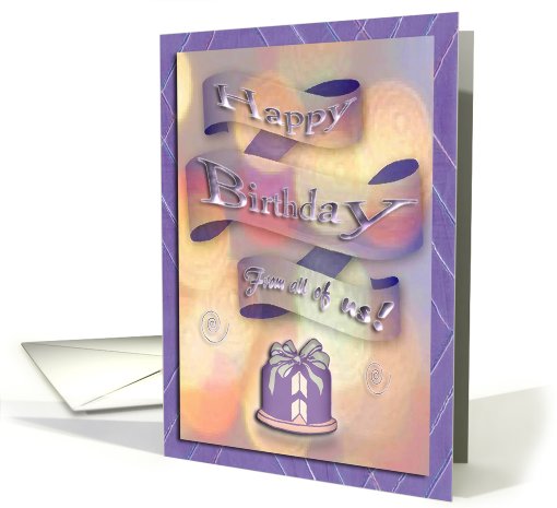 Birthday Wishes from all of us, Ribbon and Cake card (761540)