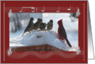 Christmas Caroling Party, Cardinal Singing with the Sparrows card