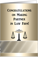 Congratulations Making Partner in Law Firm, Scales on Gold Abstact card