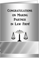 Congratulations Making Partner in Law Firm, Scales on Silver Abstact card