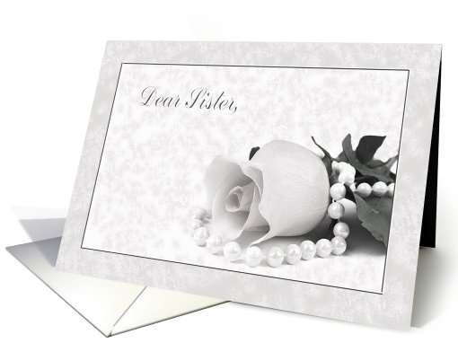 Bridesmaid Request to Sister, Black and White Rose with Pearls card