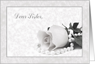 Bridesmaid Request to Sister, Black and White Rose with Pearls card