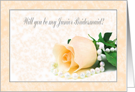 Junior Bridesmaid Request, Yellow Rose with Pearls card