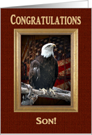 Congratulations, Son, Proud Eagle with Flag card