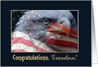 Congratulations, Grandson, Eagle with Flag in the Clouds card