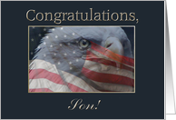 Congratulations, Son, Eagle with Flag in the Clouds card