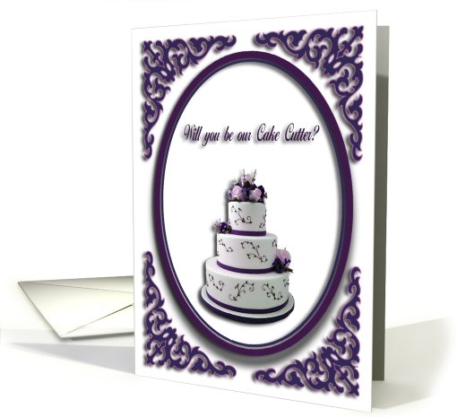 Will you be our Cake Cutter?, Wedding Cake, Purple card (796689)