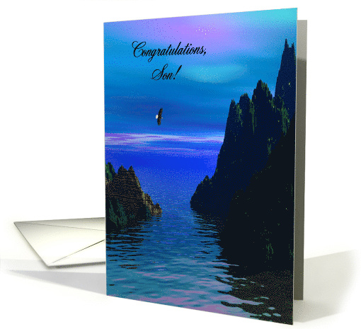 Congratulations Son Flight of the Eagle over Beautiful Landscape card