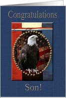 Congratulations Eagle Scout, Son, Proud Eagle with Stars card