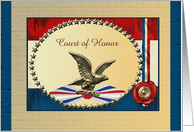 Bronze Eagle In Circle of Stars on Patriotic Vintage Court of Honor card