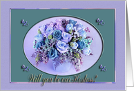 Hostess Request, Vase of Roses, Purple and Green card