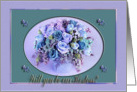 Hostess Request, Vase of Roses, Purple and Green card