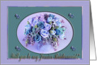 Junior Bridesmaid Request, Vase of Roses, Purple card
