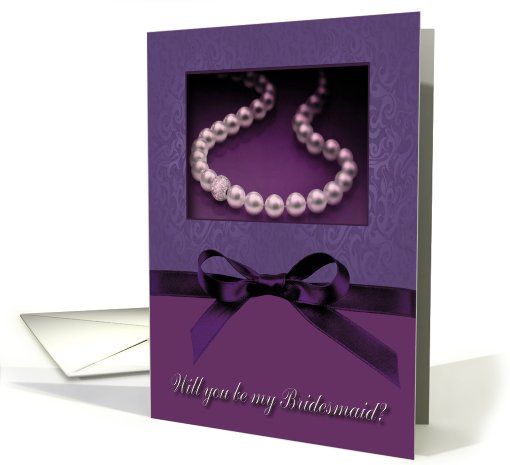 Bridesmaid Request, Pearl-look on Plum Purple with Bow-like card
