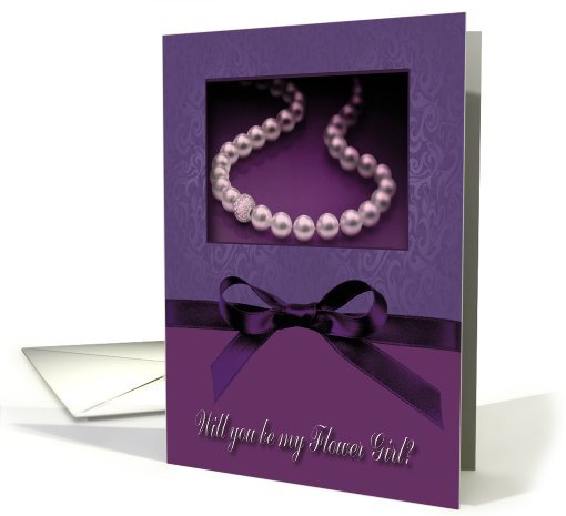 Flower Girl Request, Pearl-look on Plum Purple with Bow-like card