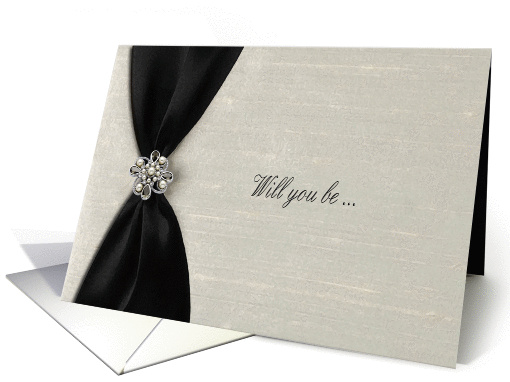 Bridesmaid Request, Black Satin Ribbon-look with Jewel-like card