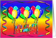 It’s Party Time Invitation, Balloon and Streamer card