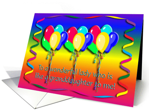 Happy Birthday to like a Granddaughter, Balloons and Streamers card