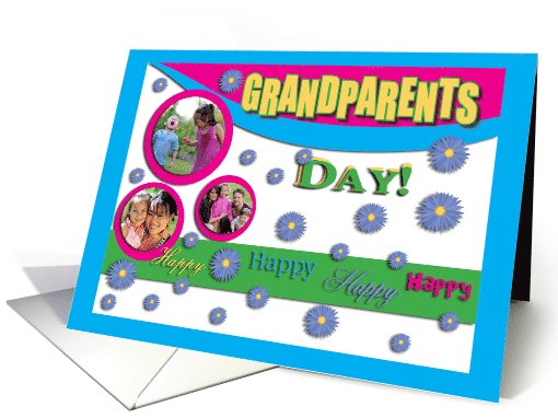 Grandparents Day Photo Card, Happy Happy Blue Flowers card (831114)