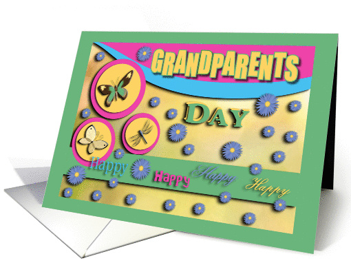 Grandparents Day, Butterflies, Dragonfly and Blue Flowers card