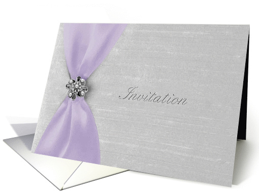 Wedding Invitation, Iris Lavender Satin Ribbon with Jewel card