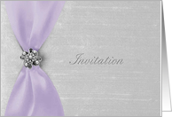 Wedding Invitation, Iris Lavender Satin Ribbon with Jewel card