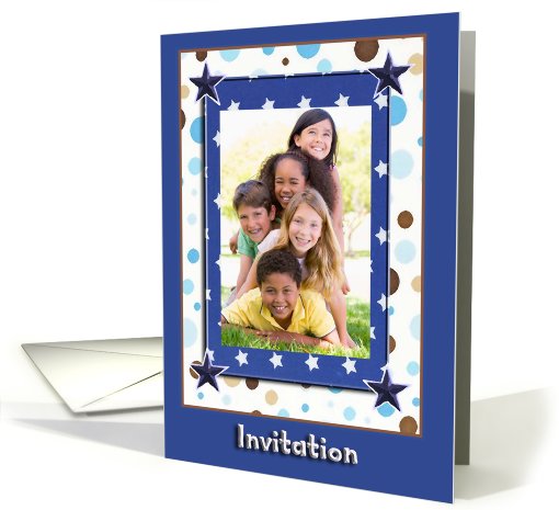 Photo Card, Invitation, Blue and Brown Stars and Dots card (836766)