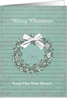 Christmas, New Home, Love Birds on Wreath, Custom Text card