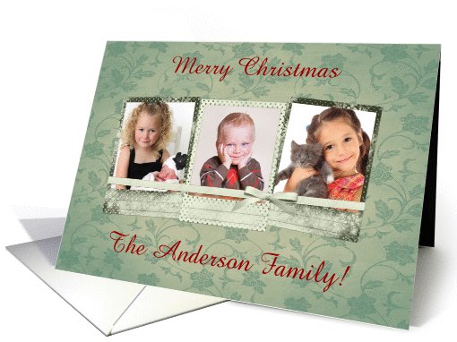 Three Frame Photo Card, Dots and Snowflakes on Green... (849028)