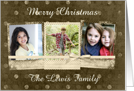 Photo Card, Three Frames, Faded Dots in Brown and Gold With Bow card