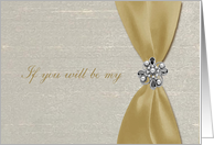 Bridesmaid, Light Gold Satin Ribbon with Jewel card