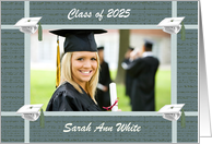 Photo Card, Graduation Announcement, Four Caps in Green & White, 2023 card