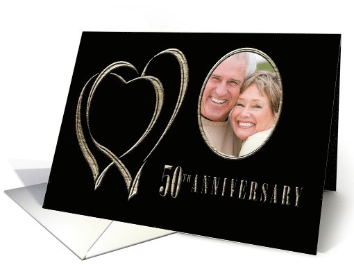 50th Anniversary Photo Card, Gold Hearts card (855930)