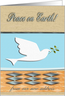 White Dove with Holly, Peace on Earth from our new home, Custom Text card